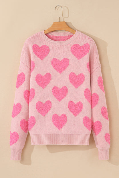 Hellrosa valentinstag herz-jacquard-strickpullover