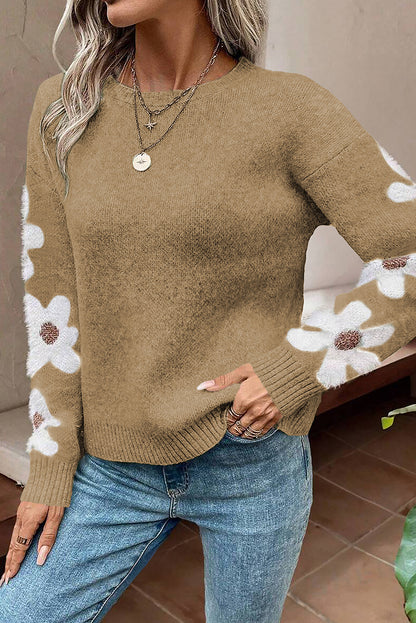 Jet stream flower sleeve drop shoulder pullover