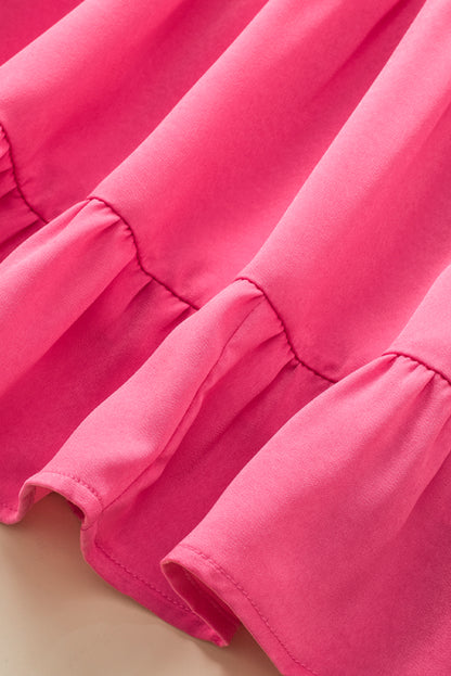 Strawberry pink geraffte ärmel v-ausschnitt smock taille gerafftes kleid