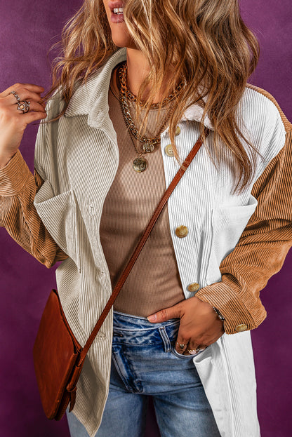 Mehrfarbige cord-colorblock-jacke (lose)