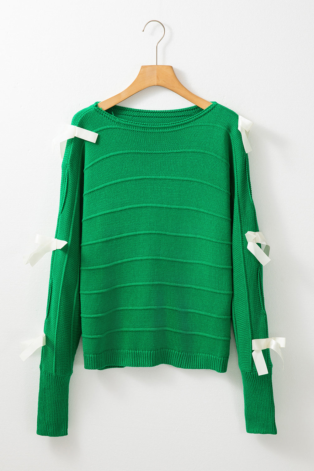 Hellgrüne schleife knoten ausschnitt rundhalsausschnitt loser pullover