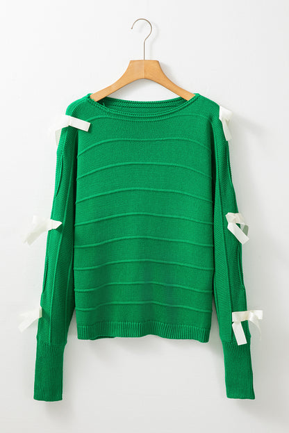 Hellgrüne schleife knoten ausschnitt rundhalsausschnitt loser pullover