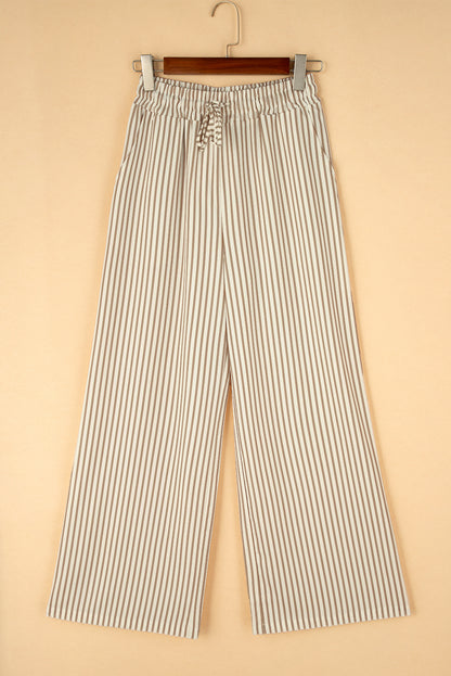 Khaki streifendruck weite hose mit kordelzug