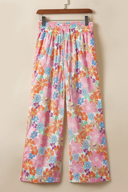Rosa floral smocked taille lose hose