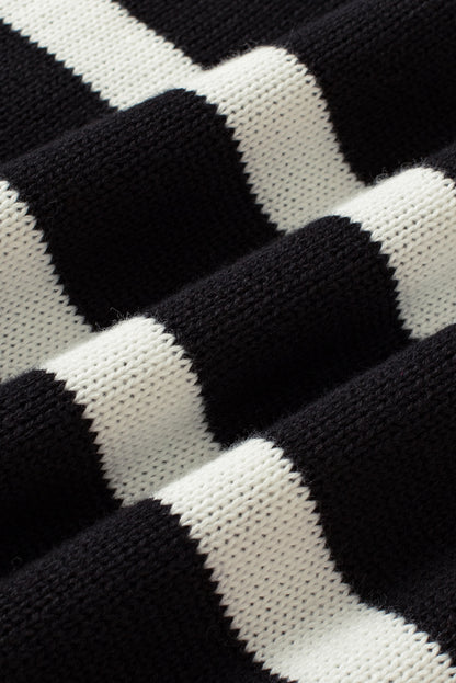 Schwarzer streifenstrickpullover mit reißverschlusskragen tank