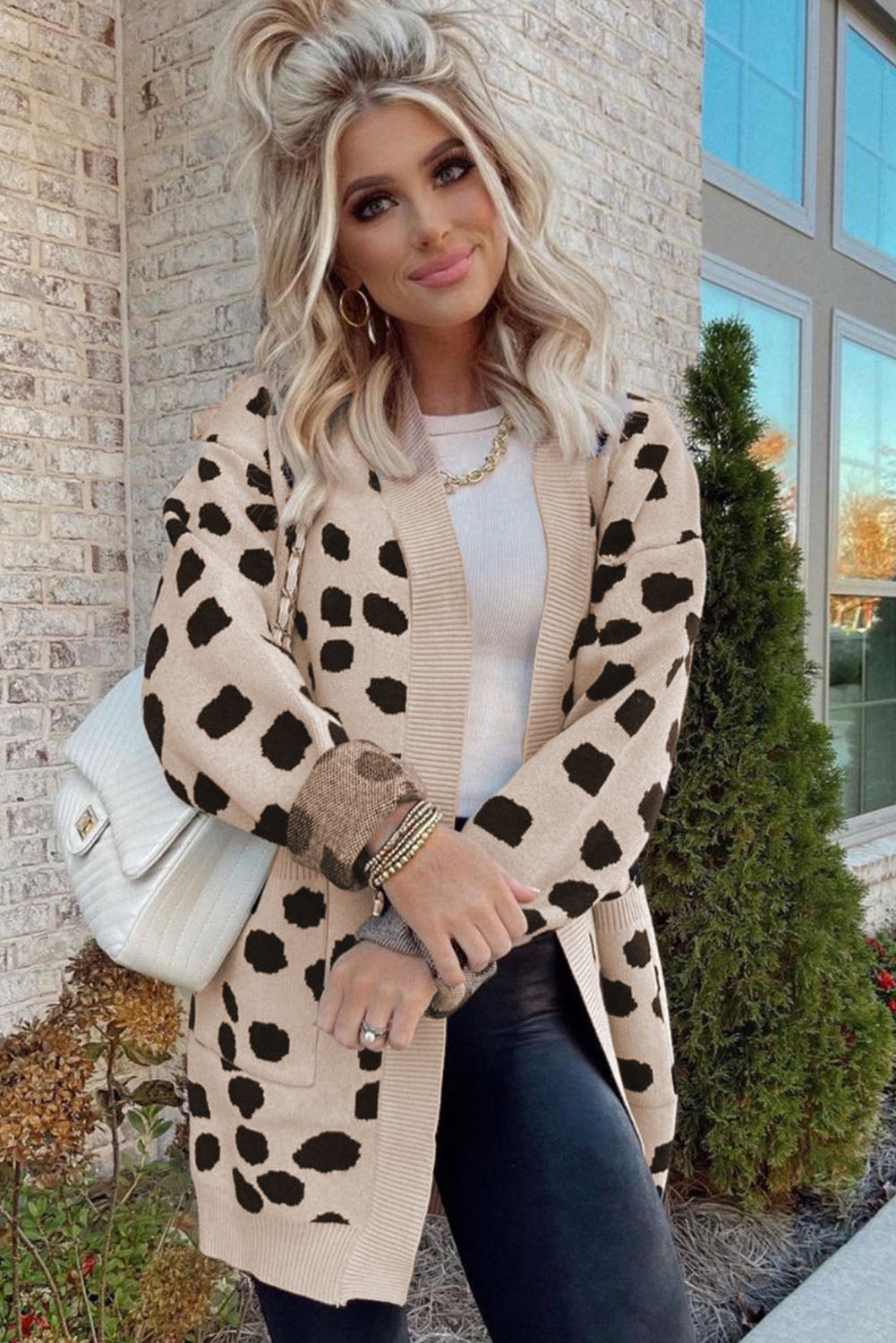 Leopardentier fleckenmuster strickjacke mit offener vorderseite