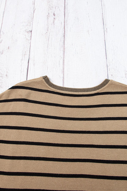 Khaki streifen gestrickt fledermaus ärmel t shirt