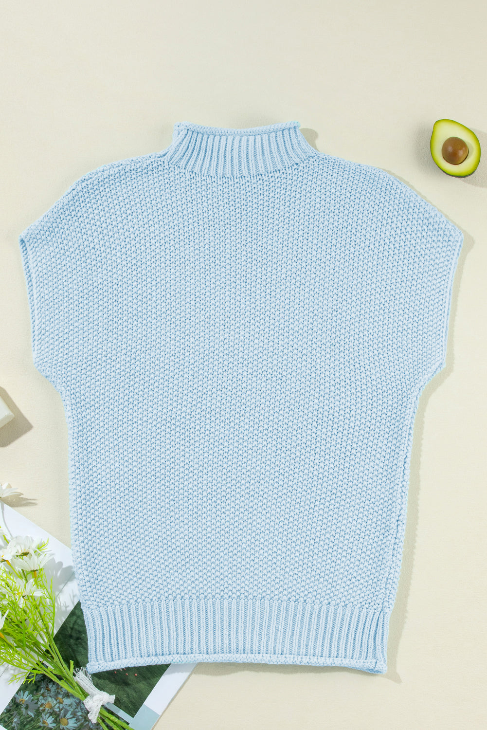 Island blau hochgeschlossener fledermaus-kurzarmpullover