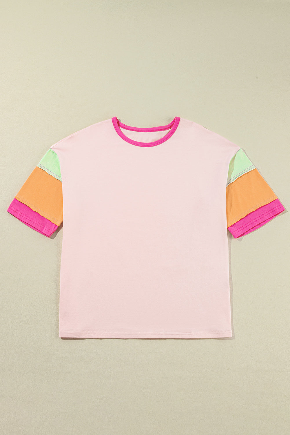 Rosa farbe blocknaht ärmel rundhalsausschnitt oversize top