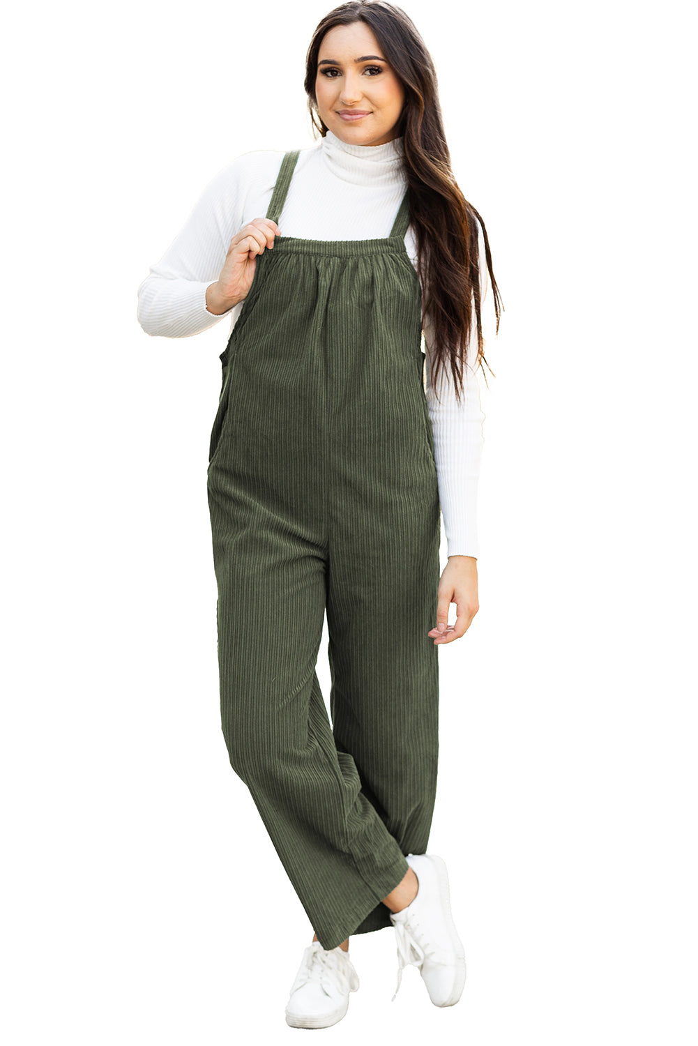 Dschungel grün solid pocketed loose fit kord overall