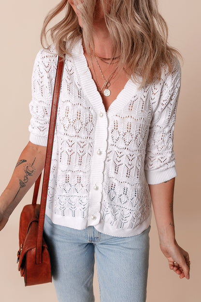 Weißer frenchy hollow out strickcardigan mit v-ausschnitt