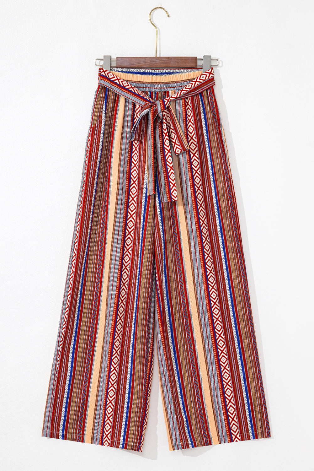 Rote boho ethnostreifen print krawatte taille weites bein hose