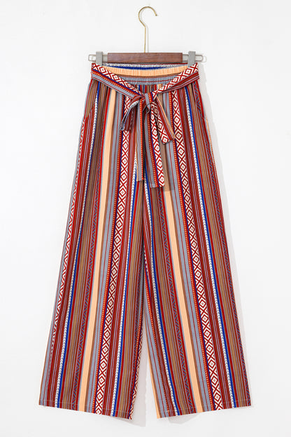 Rote boho ethnostreifen print krawatte taille weites bein hose