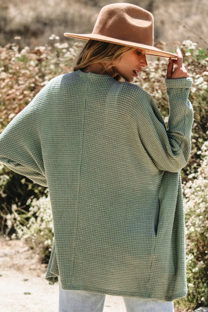 Laurel grüner waffelstrick cardigan mit offener front