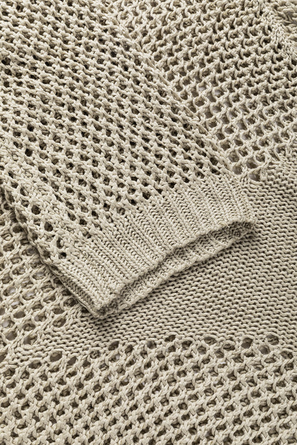 Light french beige star pointelle knit baggy sweater