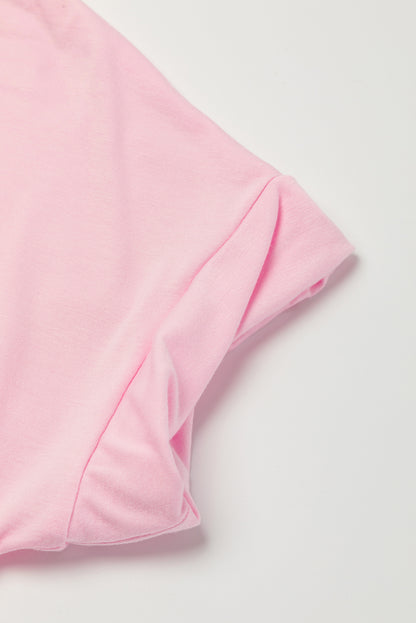 Rosa v-ausschnitt mit versteckten taschenschlitzen maxi-t-shirt-kleid