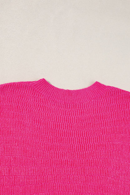 Rose red scalloped short sleeve sommer pullover top
