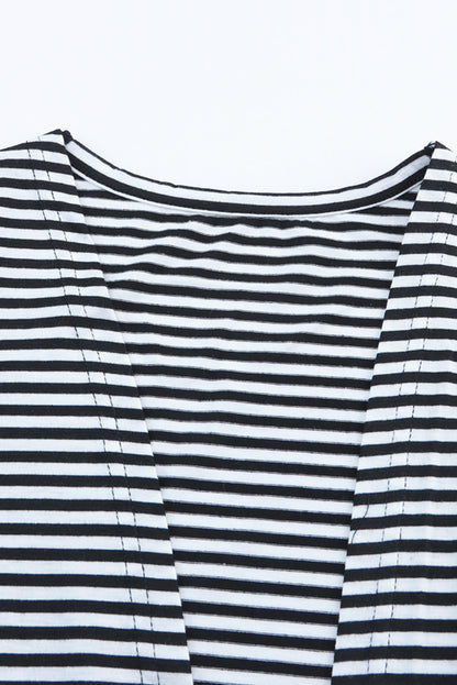 Gestreifte lange strickjacke mit offener vorderseite