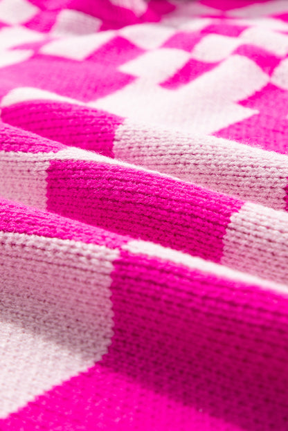 Rot karierte strickjacke mit geripptem saum und offener vorderseite