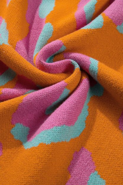 Orange leopard colorblock pullover mit geripptem rand
