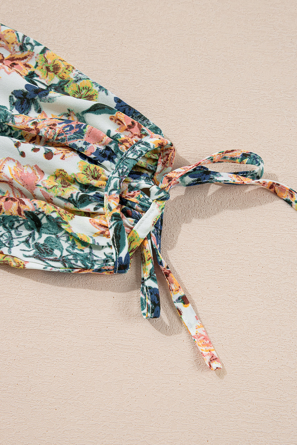 Himmelblau floral 3/4 ärmel v-ausschnitt hohe taille gerafftes kleid