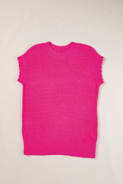 Rose red scalloped short sleeve sommer pullover top