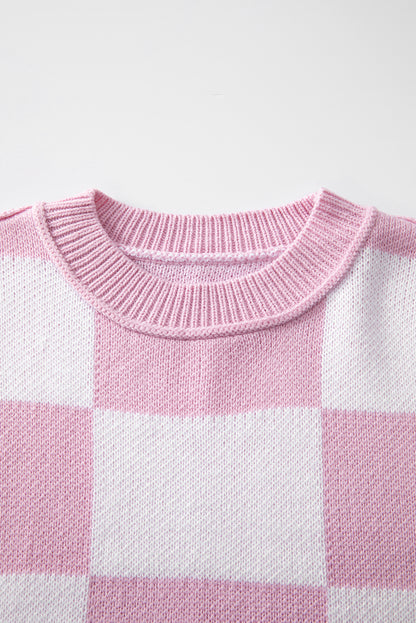 Rosa karierter pullover mit läuferärmeln