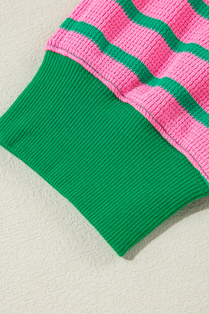 Rosa streifen waffel stricken rundhalsausschnitt plus größe pullover
