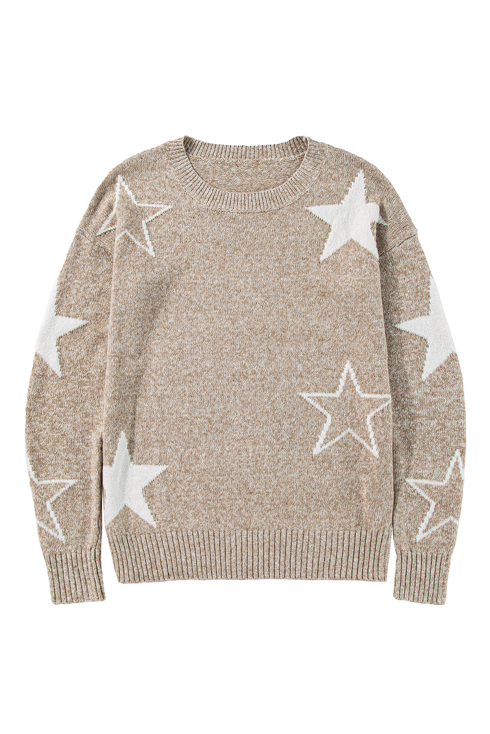 Khakifarbener pullover mit sternchenmuster und tropfenschulter