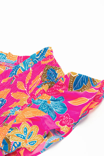 Rosenrot boho floral v-ausschnitt rüschen gestreift langes kleid
