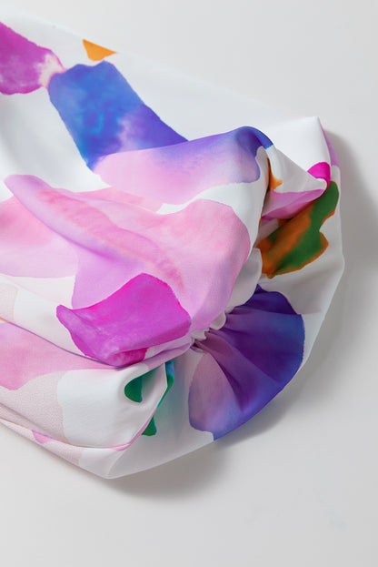 Lila Abstraktes Print Puffärmel Midikleid mit gesmoktem Rücken