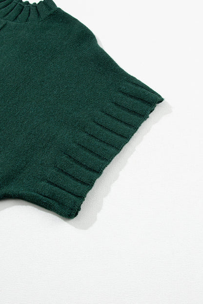 Schwarz-grüner batwing-kurzarm-strickpullover mit rundhalsausschnitt
