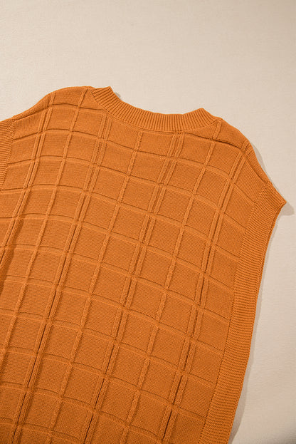 Kastanienbrauner kurzarmpullover mit gitterstruktur