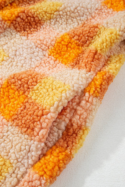 Orange karierte sherpa-kapuzenjacke