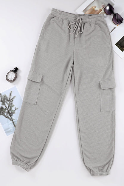 Graue waffelstruktur cargo-taschen-jogger-hose