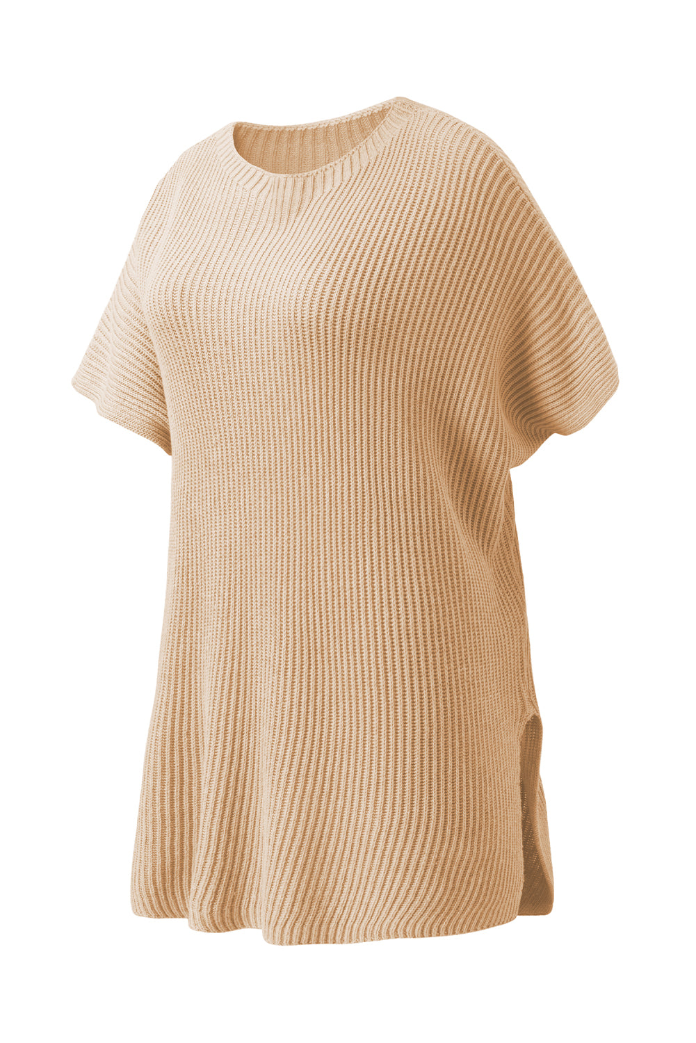 Apricot kurzarm pullover mit seitenschlitz in übergröße