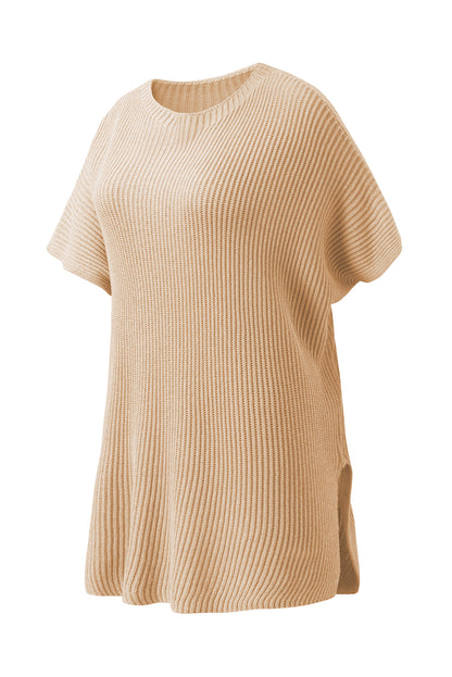 Apricot kurzarm pullover mit seitenschlitz in übergröße