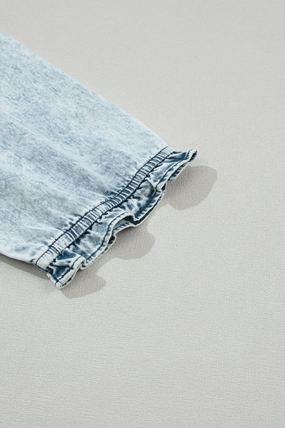 Dunkelblaues acid wash retro denim kleid mit halben ärmeln