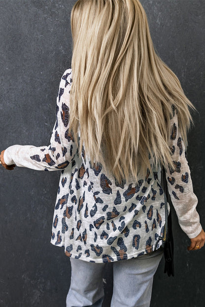 Weiße vintage leopard print offene strickjacke