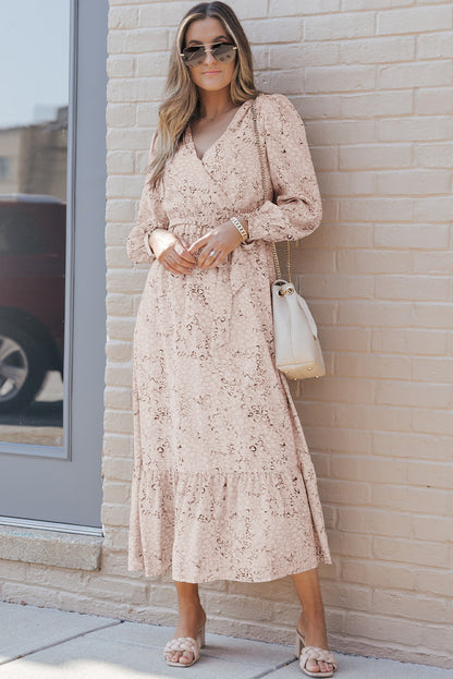 Leopard wickelausschnitt bubble sleeve maxikleid mit schärpe