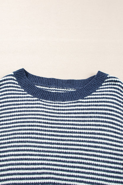 Segelblau gestreift laterne ärmel drop shoulder gemütlichen pullover