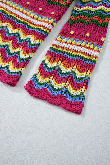 Rosenroter colorblock gestreifter strickpullover mit losen ärmeln
