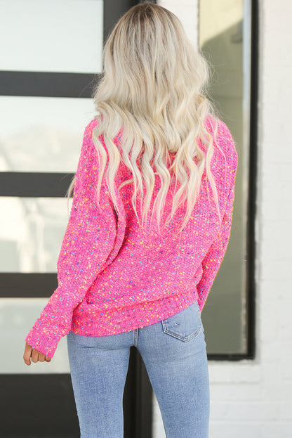 Dunkelrosa bunte flecken gestrickt v-ausschnitt casual pullover