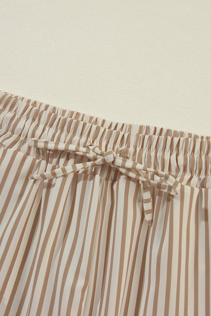Khaki streifendruck weite hose mit kordelzug