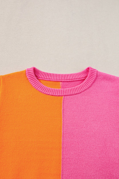 Flamingo 2-farbiger block-strickpullover mit langen ärmeln