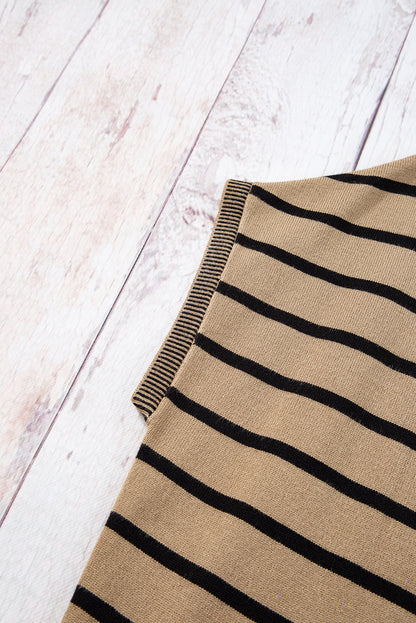 Khaki streifen gestrickt fledermaus ärmel t shirt