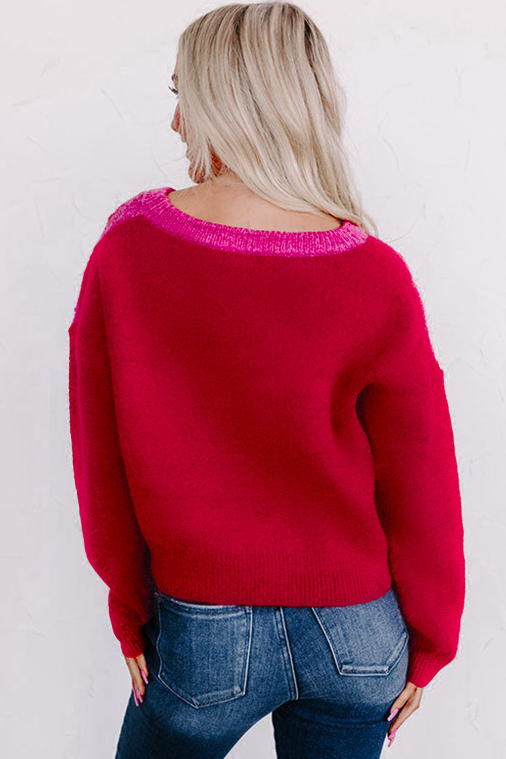 Mehrfarbig kariertes muster herz-detail strukturierter pullover