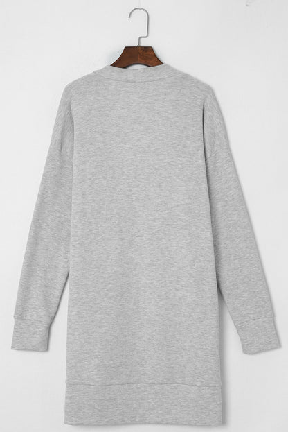 Hellgraue thermo-waffelstrick-strickjacke mit taschen