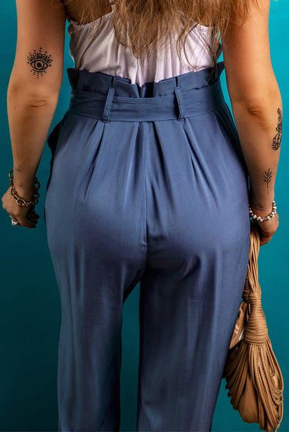 Wild wind belted frilly taille wide leg loose pants