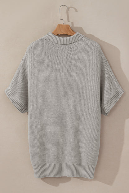Hellgrauer quarter zip pullover mit kurzen fledermausärmeln